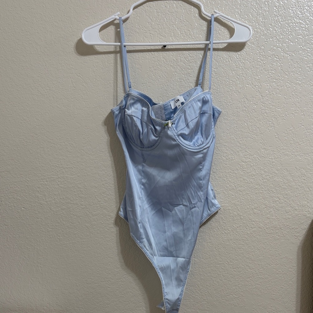 LPA Sky Blue Satin Bodysuit